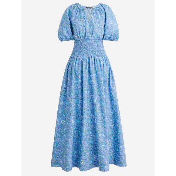 J. Crew Provence Smocked Waist Midi Dress Puff Sleeve Floral Marigold Blooms - Picture 3 of 14